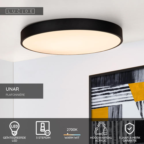 Lucide plafonnière UNAR - Geïntegreerde LED - Zwart