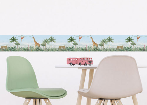 Sanders & Sanders zelfklevende behangrand jungle dieren groen en blauw - 500 x 13.8 cm - 601319