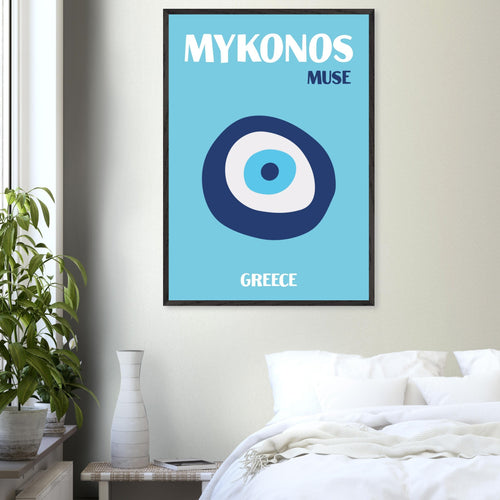 Artfulprints Poster met Lijst Griekenland - Mykonos   - 50x70 cm - Blauw