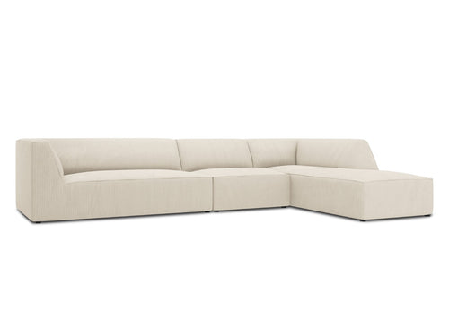 Micadoni rechter hoekbank Ruby 5-zits, ribfluwelen, lichtbeige - 180x366x69cm