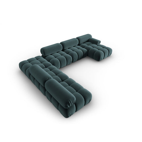 Cosmopolitan Design - Modulaire panoramische hoekbank links Cortina 7-zits, flueel turkoois - 282x376x70cm