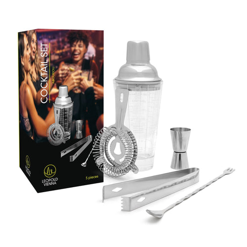 Leopold Vienna - Cocktail set Abouriou 5-delig (cocktail shaker, jigger/pipet, strainer, tang, barlepel) cadeau giftset - vtwonen shop