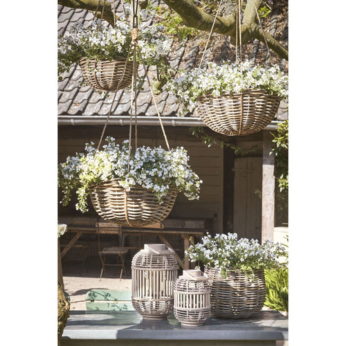 Mica Decorations Marcia Plantenmand Hangend voor Buiten - H20 x Ø40 cm - Rotan - Grijs