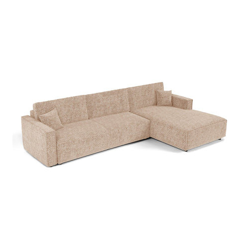 Premium Interiors - Rechthoekige hoekbank met slaapfunctie en opbergruimte  - stof met tweed-effect beige 297cm