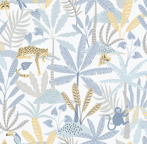 Sanders & Sanders behang jungle dieren blauw, grijs en geel - 53 cm x 10.05 m - 640631
