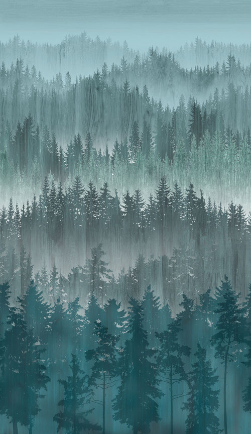Livingwalls fotobehang bomen blauw, grijs en petrolblauw - 159 x 280 cm - AS-391813