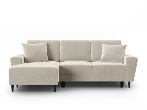 Cosmopolitan Design Uitklapbare hoekbank links met opbergdoos Kyoto 4-zits, flueel lichtbeige - 145x241x88cm