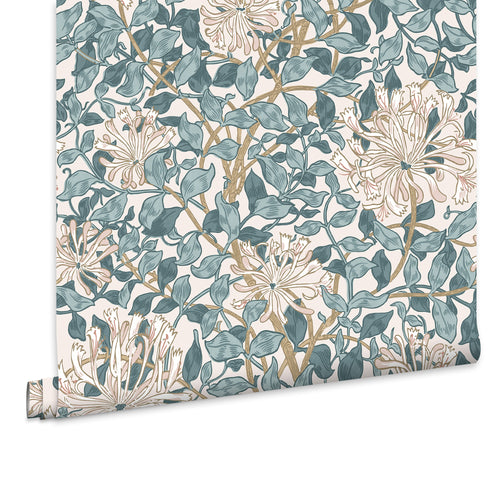 William Morris at Home Vliesbehang - Honeysuckle Dusk Blue