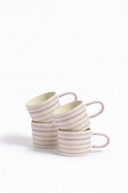 vtwonen - Mokken - Strepen - Lila - Keramiek - 350ml - Set van 4