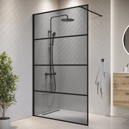 Badplaats Douchewand Essos 120 x 200 cm – Zwart – Inloopdouche 8 mm Rookglas