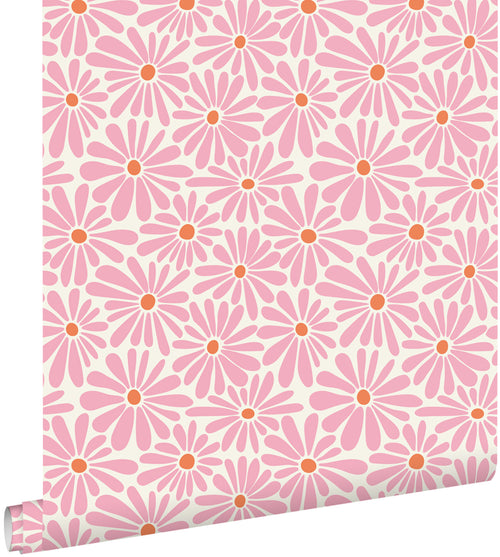 ESTAhome behang madeliefjes roze en oranje - 53 cm x 10.05 m - 131149 - vtwonen shop