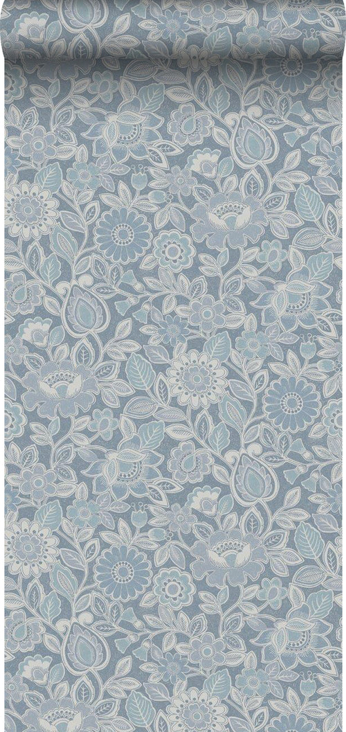 Borastapeter behang bloemen vergrijsd blauw - 53 cm x 11.2 m - 660154 - vtwonen shop