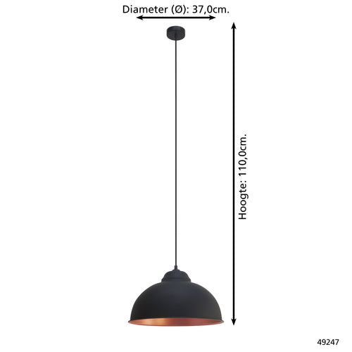 EGLO hanglamp Truro 2 - 1 lichts - ø370mm. - zwart, koper