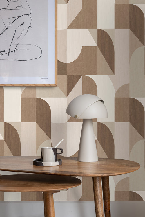 Origin Wallcoverings behang cirkels in Bauhaus stijl bruin en beige - 50 x 900 cm - 348028 - vtwonen shop