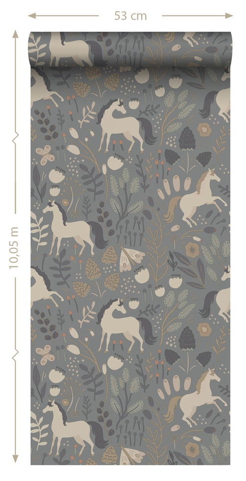 ESTAhome behang unicorns vergrijsd blauw - 50 x 900 cm - 139874 - vtwonen shop