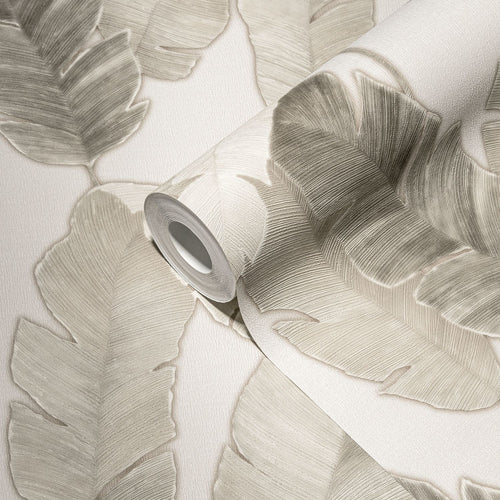 Livingwalls behang bladeren wit, beige en grijs - 53 cm x 10.05 m - AS-392185
