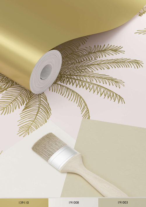 ESTAhome behang palmbomen zacht roze en goud - 53 cm x 10.05 m - 139164
