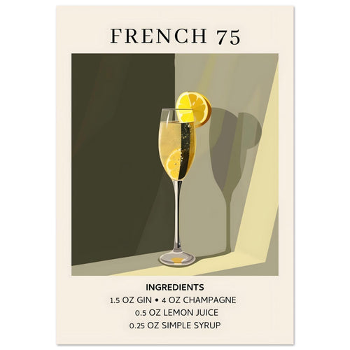 Artfulprints Poster met Lijst French 75 cocktail - Ingrediënten   - 70x100 cm - Groen