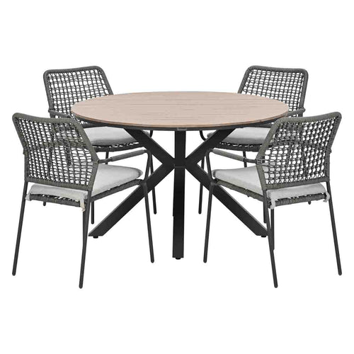 Garden Impressions Tuinset Natas grijs 5-delig - Tulli tuintafel Ø122 cm