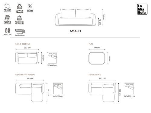 LaMiaSofa 3-zits slaapbank Amalfi - chenille stof - jeans - 250x112x90