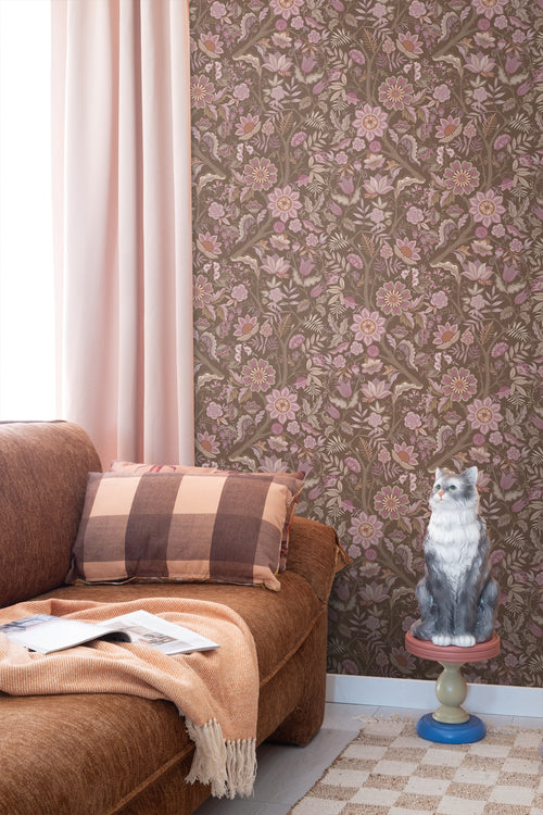 ESTAhome behang vintage bloemen mauve paars en vergrijsd groen - 50 x 900 cm - 131337 - vtwonen shop