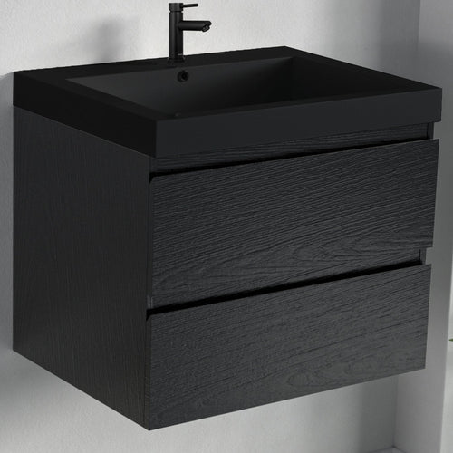 LOMAZOO badkamermeubel Monaco - zwevend - zwart - zwart eiken - 60 cm