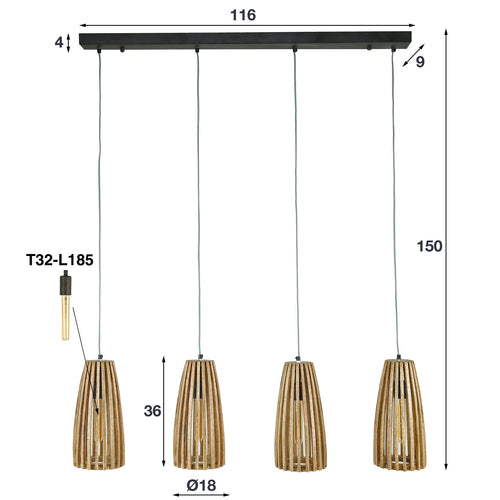 Duverger® hanglamp Hawaii - mangohout - 4 lichtpunten - vtwonen shop