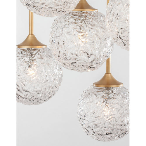 Merano Concord 5 lichts cluster hangende plafondlamp helder gestructureerd glas, geborsteld goud staal LED G9 IP20