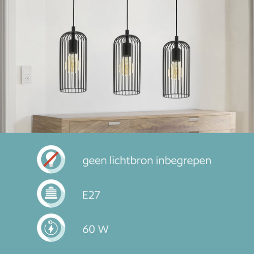 EGLO hanglamp Roccamena 1 - e27 - 73 cm - zwart