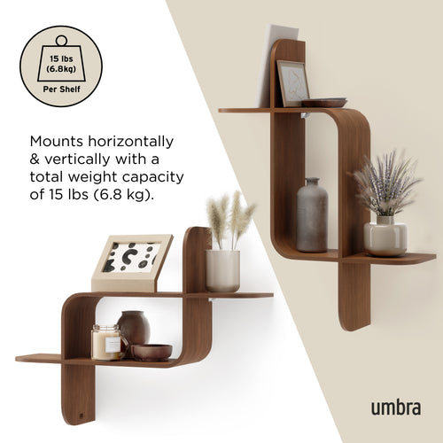 Umbra wandplank Montage - 64 x 48 x 16 cm - Licht walnoot