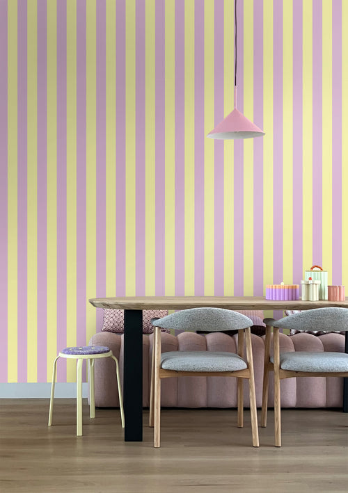 ESTAhome behang strepen pastel geel en lila paars - 53 cm x 10.05 m - 139912