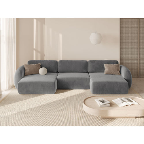 Cosmopolitan Design - Converteerbare panoramische rechte bank met opbergdoos Tonale 5-zits, flueel donkergrijs - 149x362x88cm