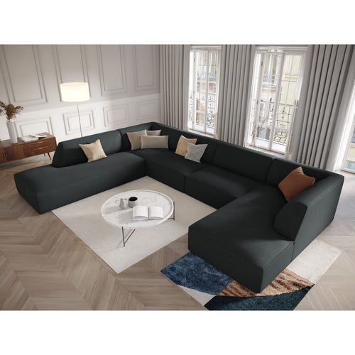 Cosmopolitan Design - Panoramische hoekbank links Siena 7-zits, ribfluwelen zwart - 273x366x69cm