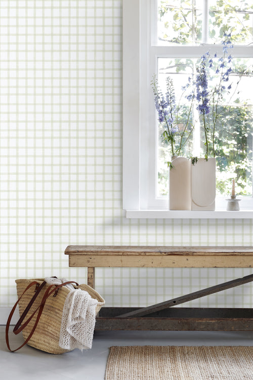 Sanders & Sanders behang ruitjes lichtgroen en wit - 53 cm x 10.05 m - 640646