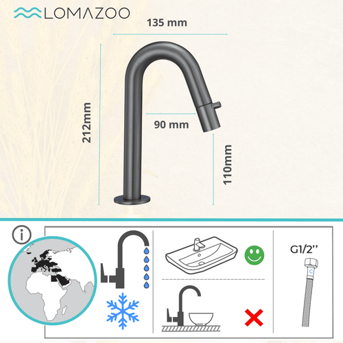 LOMAZOO fonteinkraan Brava - koud water - gun metal