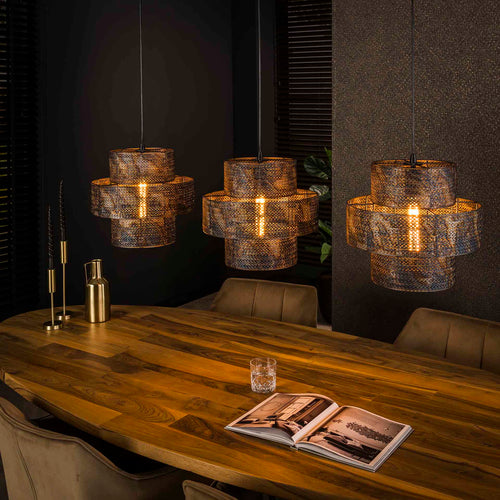 Giga Meubel Hanglamp Lantern - Zwart/Bruin - 3-Lichts - 135x35x150cm