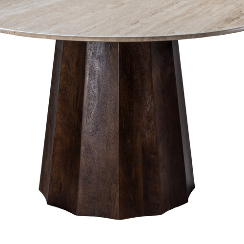 Giga Meubel Eettafel Lucio - Rond Bruin Hout/Travertin - 150x150x76cm