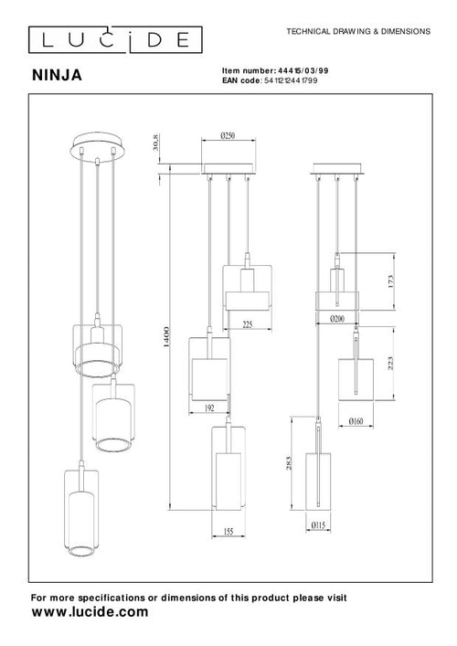 Lucide hanglamp NINJA - 3xE27 - Multicolor - vtwonen shop