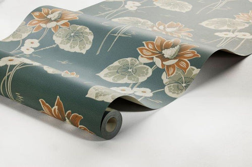 Borastapeter behang bloemen blauw, terracotta en vergrijsd groen - 53 cm x 10.05 m - 660008 - vtwonen shop