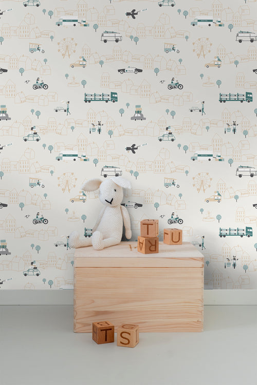 Sanders & Sanders behang auto's vergrijsd blauw en lichtbeige - 53 cm x 10 m - 640289 - vtwonen shop