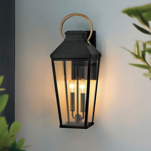 Wandlaterne für den Außenbereich, traditionell, Schwarz, Akzent in brünierter Bronze, IP44, 2 x E14