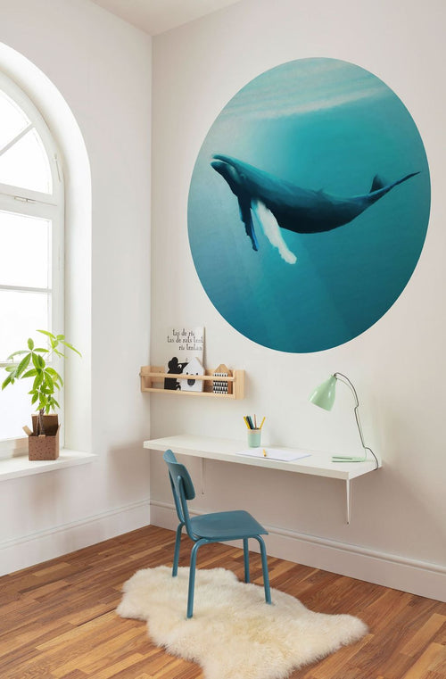 Sanders & Sanders zelfklevende behangcirkel walvis turquoise - Ø 125 cm - 611797