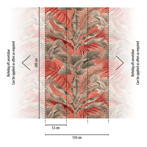 Livingwalls fotobehang jungle-motief roze, rood, grijs en beige - 159 x 280 cm - AS-391854