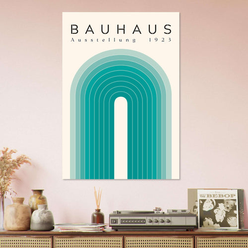Artfulprints Poster met Lijst Bauhaus - Turquoise rainbow   - A4 21x29.7 cm - Turquoise