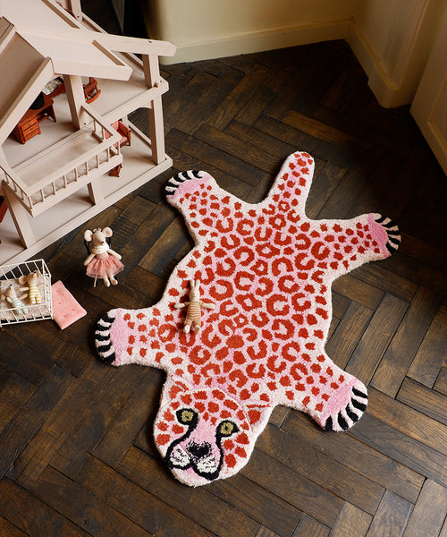 Doing Goods Pink Luipaard Vloerkleed - Klein 94 x 61 x 2 cm - 100% wol