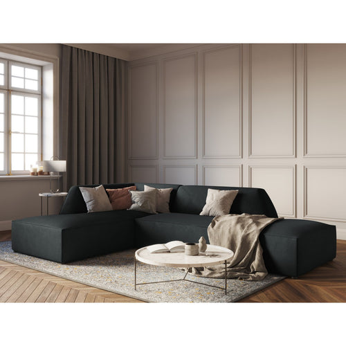 Cosmopolitan Design - Modulaire hoekbank links Siena 4-zits, ribfluwelen zwart - 180x273x69cm