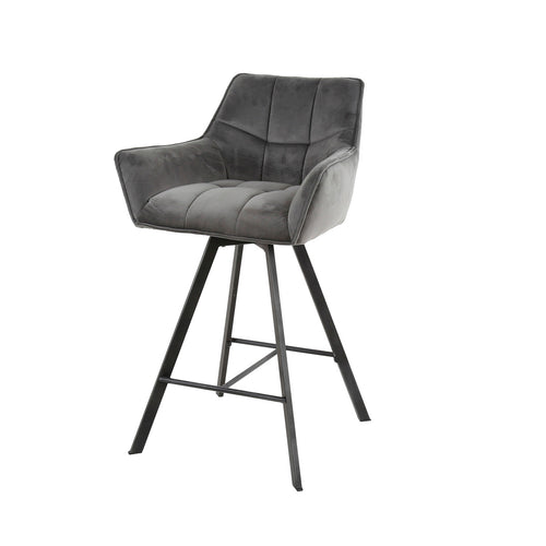 Giga Meubel Barstoel Raster - Antraciet Velvet - Draaibaar - Zithoogte 69cm - Set van 2 - Set van 2