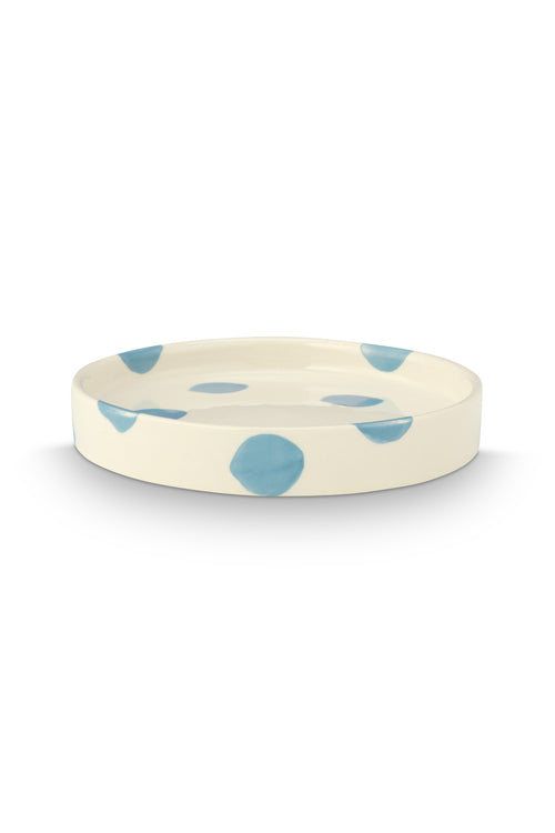 vtwonen - Gebaksbord - Stippen - Blauw - Keramiek - 13cm - Set van 4