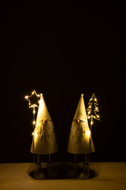 J-Line figuur Kerstman Ster + Boom - polyresin - wit - small - 2 stuks - LED lichtjes
