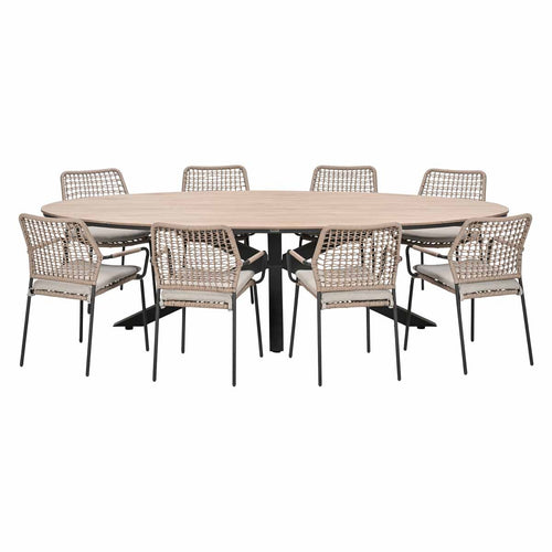 Garden Impressions Tuinset Natas sand 9-delig - Tulli tuintafel ovaal 280x140 cm